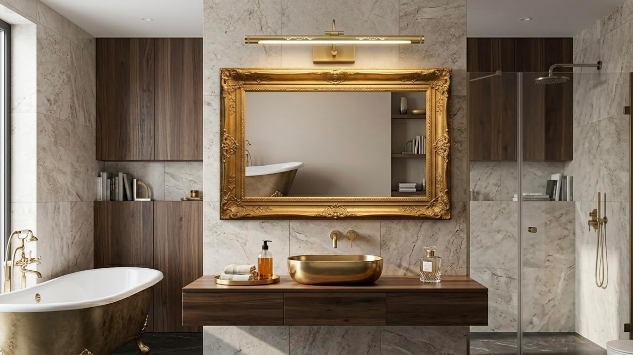 Modern LED Mirror Front Light, 3-in-1 Tri-Color (3000K/4000K/6500K) Switchable, Luxury Gold Finish, 2FT (50CM) Wall Mounted Vanity Light, 1-Year Warranty