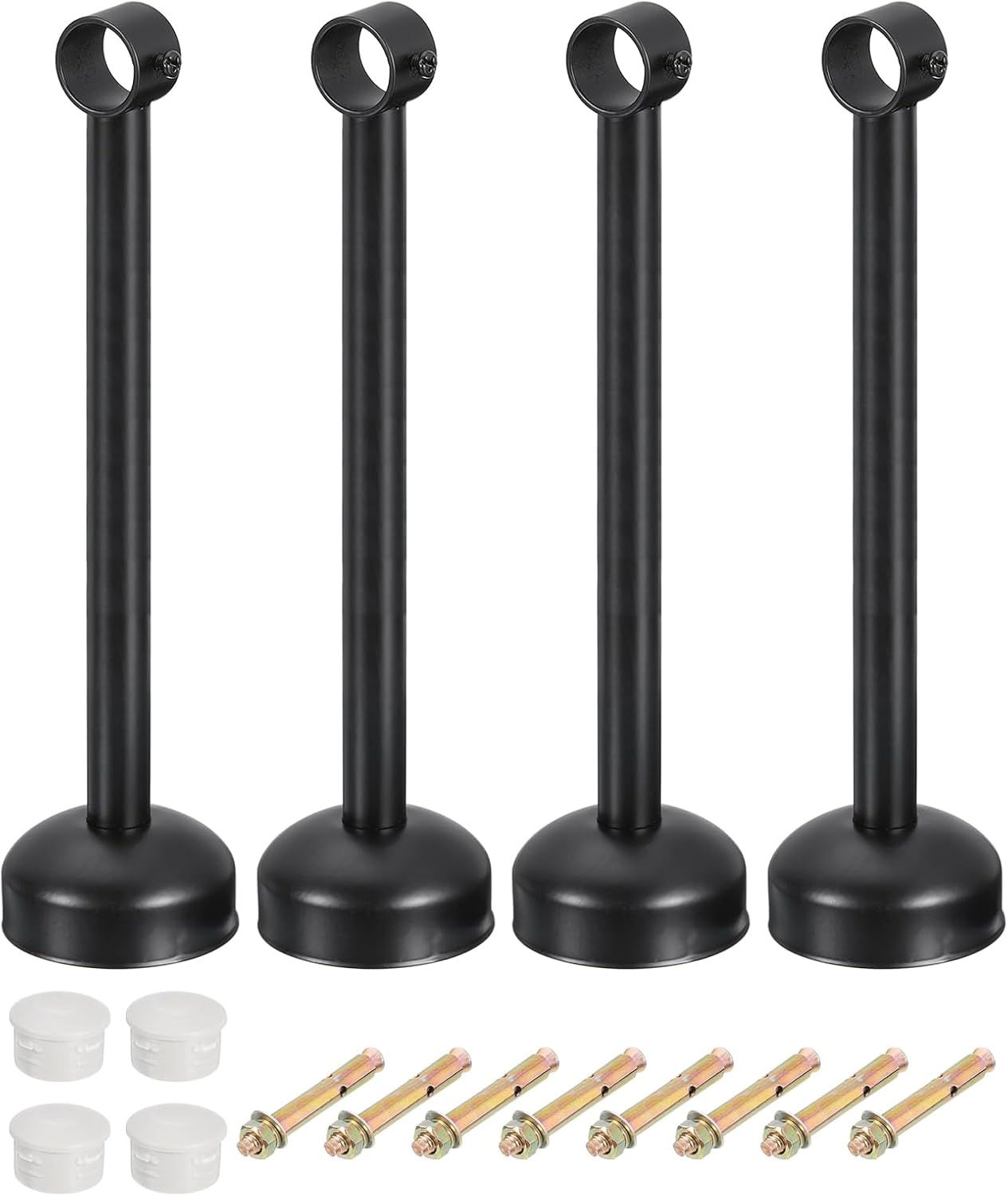 uxcell 4 Set Ceiling Mount Curtain Rod Bracket, Fit 25mm/0.98" Pipe Length 300mm/11.81" Stainless Steel Curtain Rod Hooks Hangers for Walls Wardrobe Pipe Curtain Pipe, Black