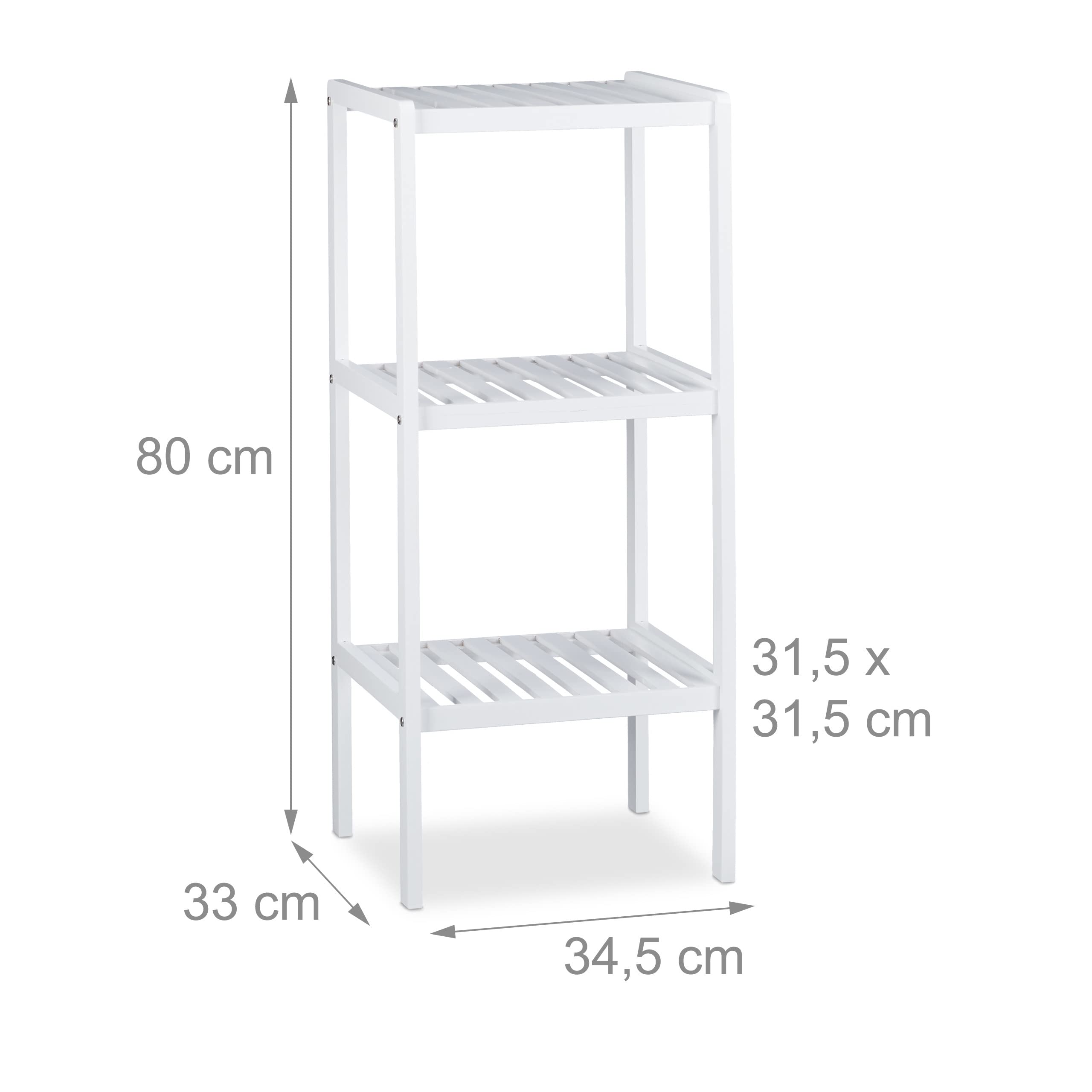 Relaxdays Estantería de bambú para baño, 3 estantes, Madera, de pie, bambú, para Cocina, 80 x 34,5 x 33 cm, Blanco