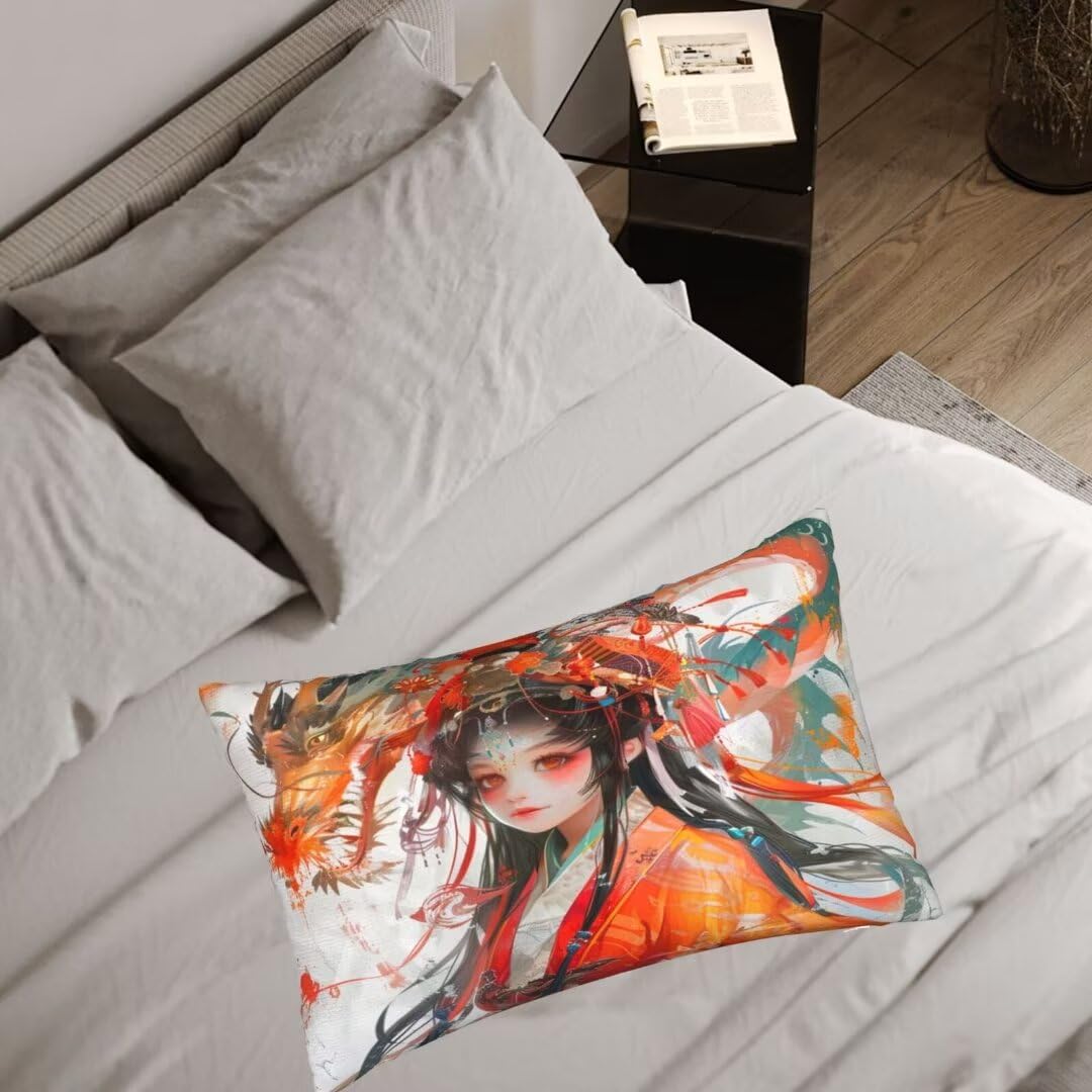 Kissenbezug 60 x 90 cm Anime Kissen, Sofakissen Superweicher Kopfkissenbezug Dekorative Kissenbezüge (2er Set) Kissenhülle mit ReißVerschluss Deko Kissen für Couch Wohnzimmer Schlafzimmer Drache J371