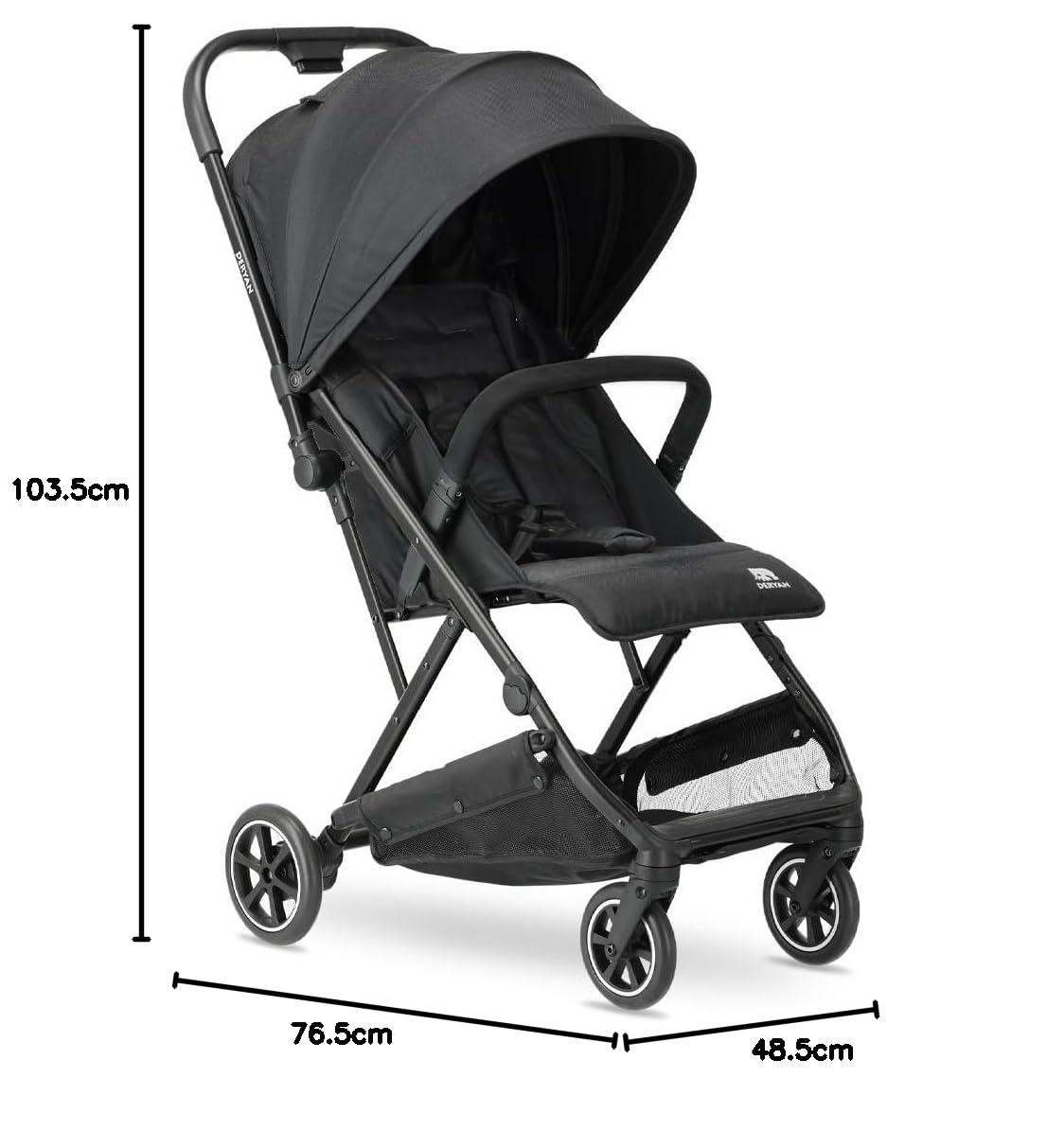 Deryan Easy2 Reisebuggy für Kinder bis 22 kg, 3 Liegepositionen, 7.8 kg, Einhand-Faltung, UPF 50+, Schwarz