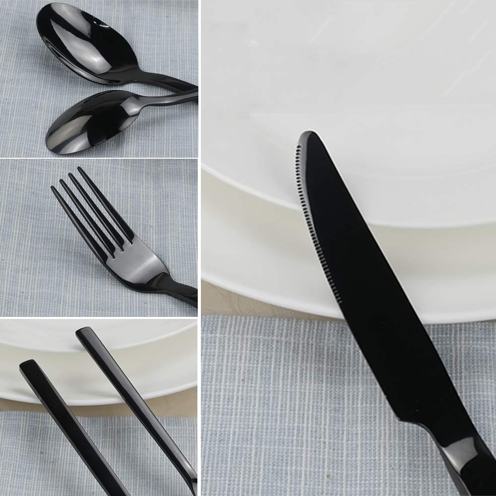 Besteck-Set, Edelstahl, Schwarz, 40-teilig