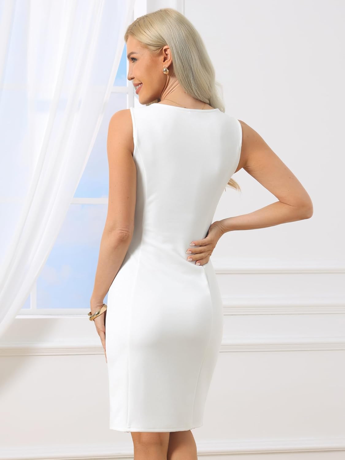 Allegra K Women's Work Sheath Dress Sleeveless Business Office Pencil Dresss