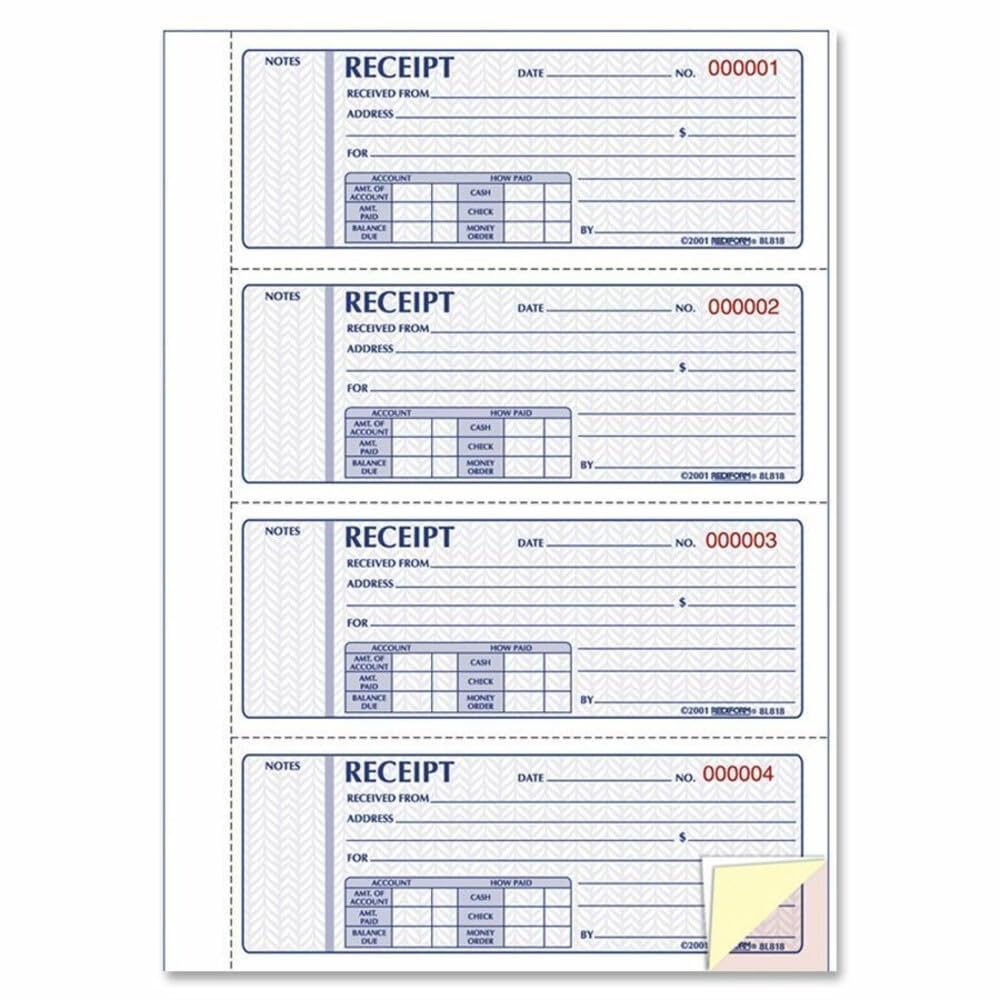 Rediform 8L818 Recibo de dinero, 2-3 / 4 x 7, Triplicado autocopiativo, 200 juegos / Libro