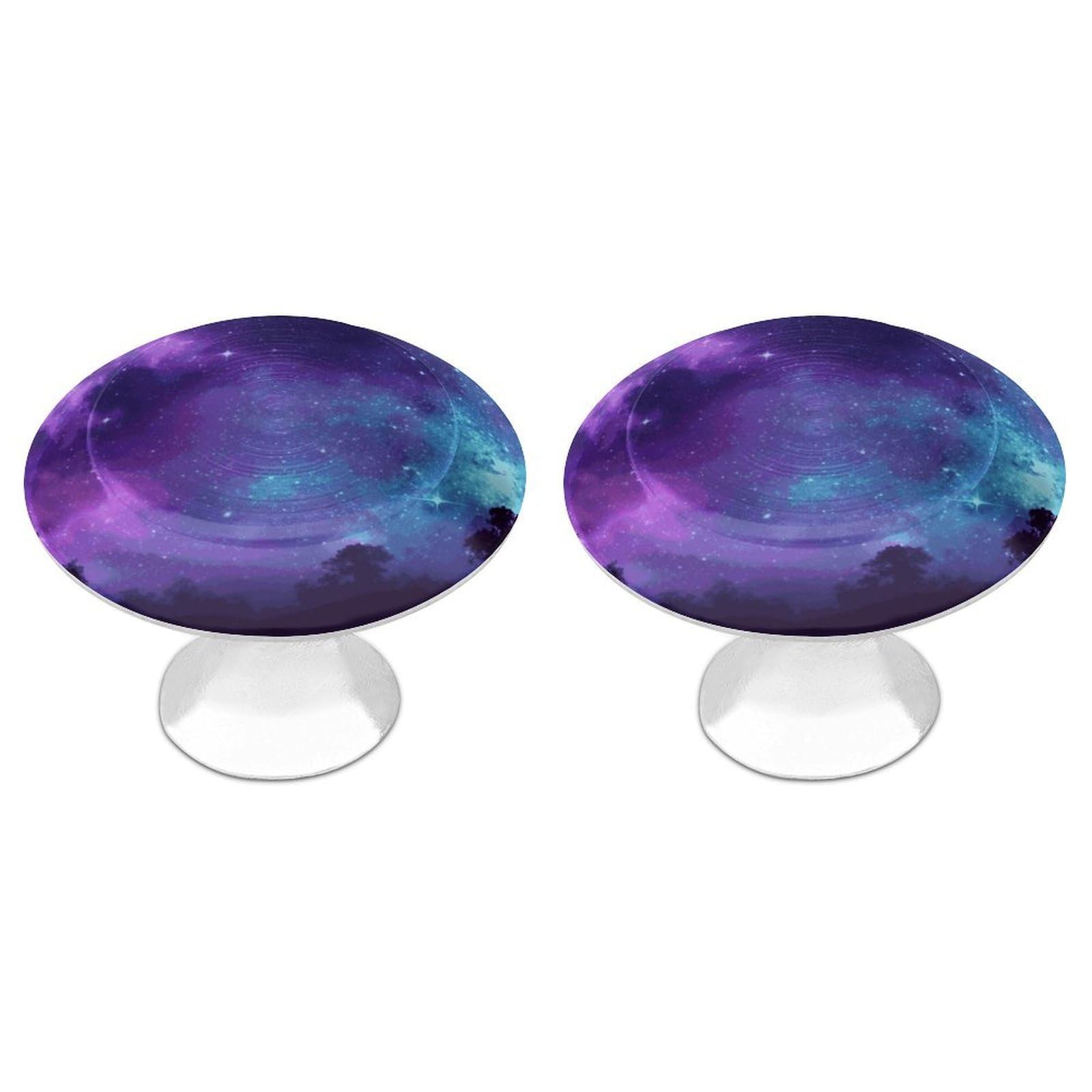 FekiLoot Purple Starry Sky Cabinet Knobs 2 Pack Stainless Steel Round Dresser Drawer Knobs Kitchen Drawer Hardware Dresser Knob Closet Door Pulls Cabinet Handles for Cupboard Drawer Pulls