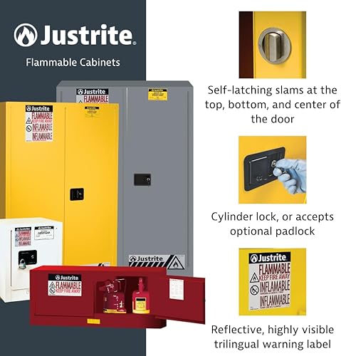 Miniatura 4 de Justrite Sure-Grip EX - Armario de almacenamiento de líquidos inflamables, gabinete de fuego de acero reforzado de 60 galones para almacenamiento de