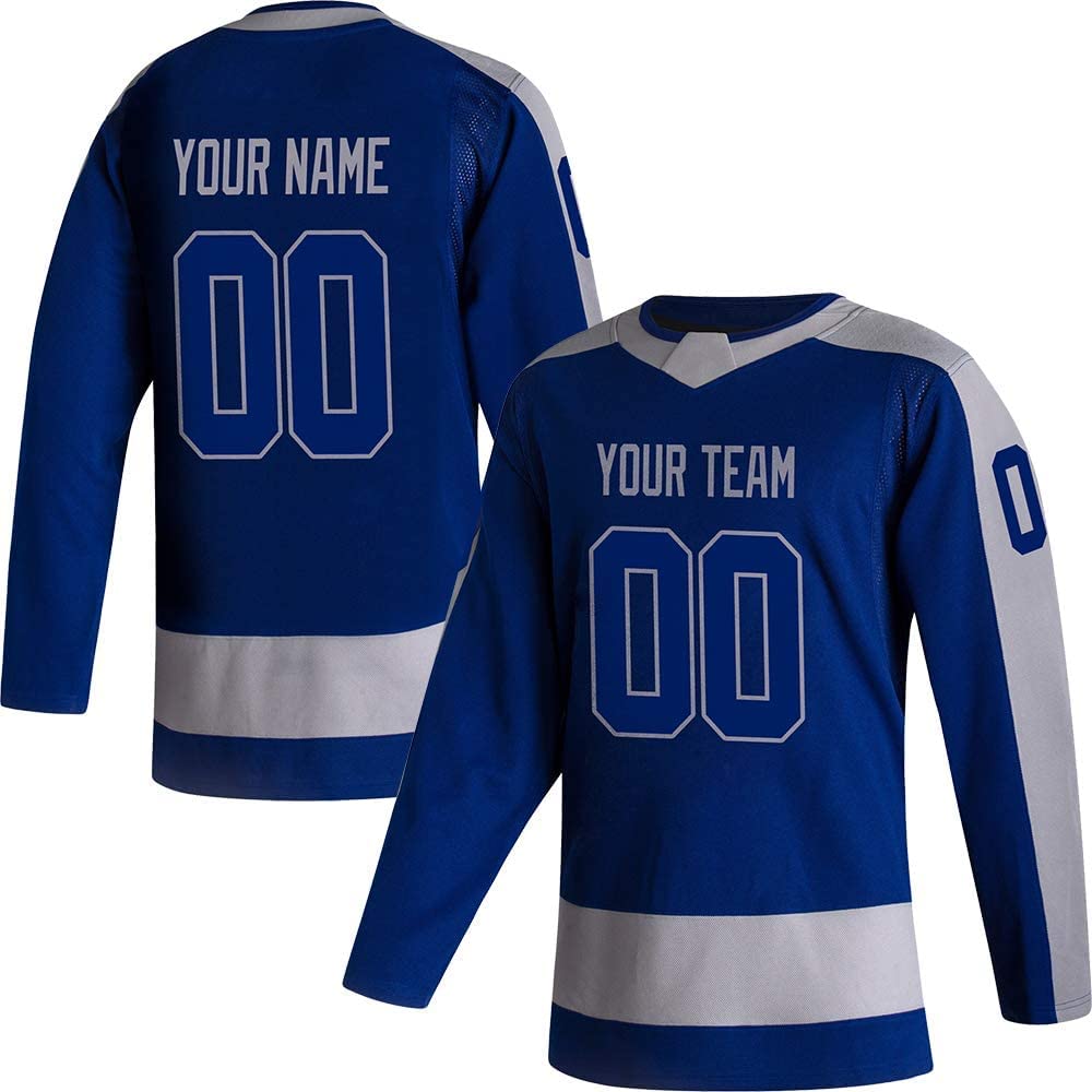 Custom Blue Hockey Jerseys for Men Women Youth Personalized Printed/Sewing Team Name Number S-5XL
