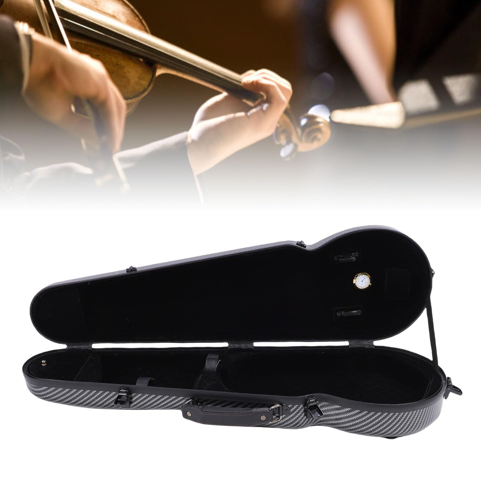 AUNMAS Custodia per Violino Scatola Rigida in Fibra di Carbonio per Violino a Grandezza Naturale 4/4 con Blocco Igrometro Integrato e Cinghie per Zaino per Studenti, Musicisti, Uso in Viaggio