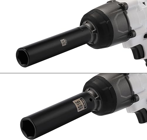 Miniatura 6 de EMENTOL Juego de 2 llaves de vaso de impacto profundo extra largas de 12 pulgada, 34 pulgadas y 1516 pulgadas, CR-MO, SAE, 6 puntos de enchufe extra