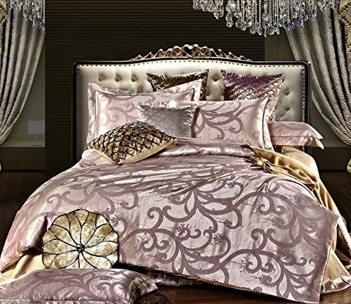 4 Piece Luxury Bedding Sets, Elegant Lilac Bedding, Soft Cotton & Polyester Bed Sets, Full/ Queen Size, Quilt Cover 80X91 inches (200x230cm)
