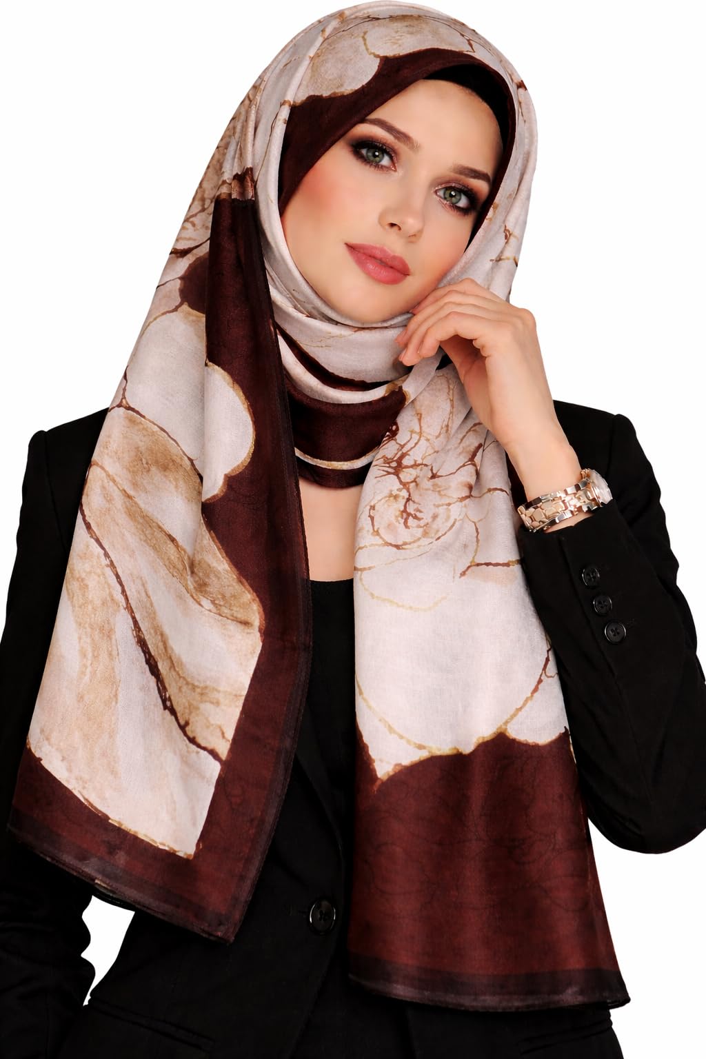 Brightonce Fashion Women’s Scarf Floral Printed Viscose Scarf Stole Shawl | Soft Lightweight Stylish Hijab Dupatta | Elegant Brown & Beige Long Wrap for All Seasons (185×90 cm)-image-18