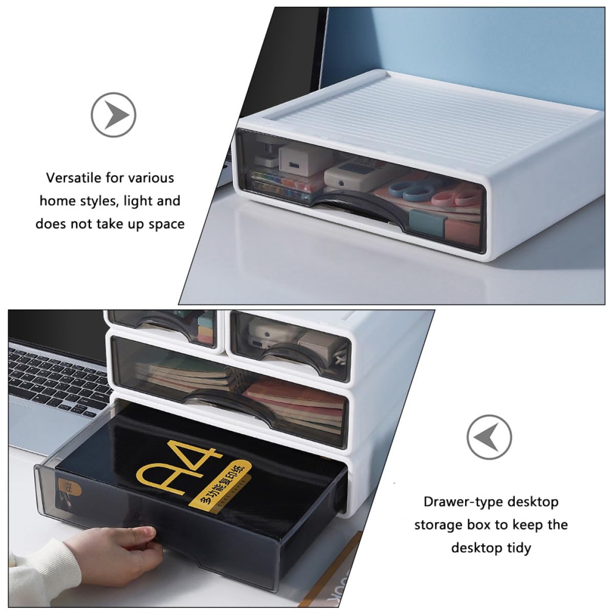 Alipis Organizador de Escritorio Cajones de Pp Blanco Apilable | Oficina y Mesa, Diseño Ranura, Almacenamiento para Accesorios y Maquillaje