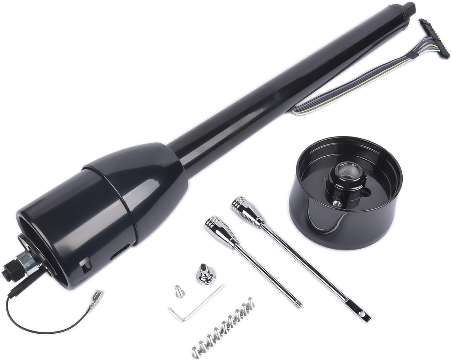 GELUOXI GM Replacement 30" Tilt Manual Steering Column Floor Shift Hot Rod, No Key, Black Stainless Steel, 9-Hole Adapter