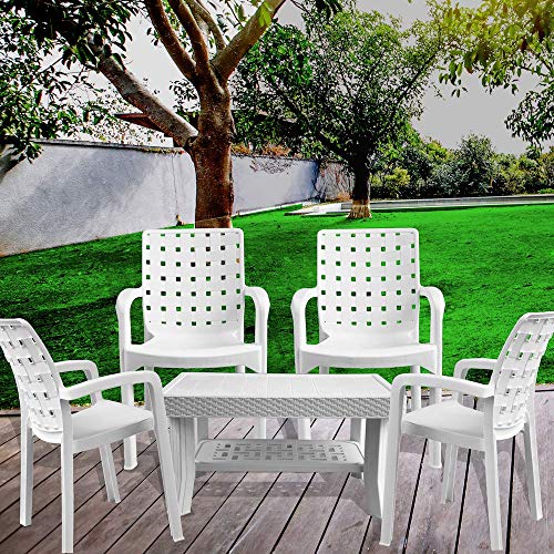 Italica Furniture – Armchair and Table Combo -Indoor and Outdoor Furniture Set(9408 & 9503, White, Set of 4 Chairs & 1 Coffee Table)
