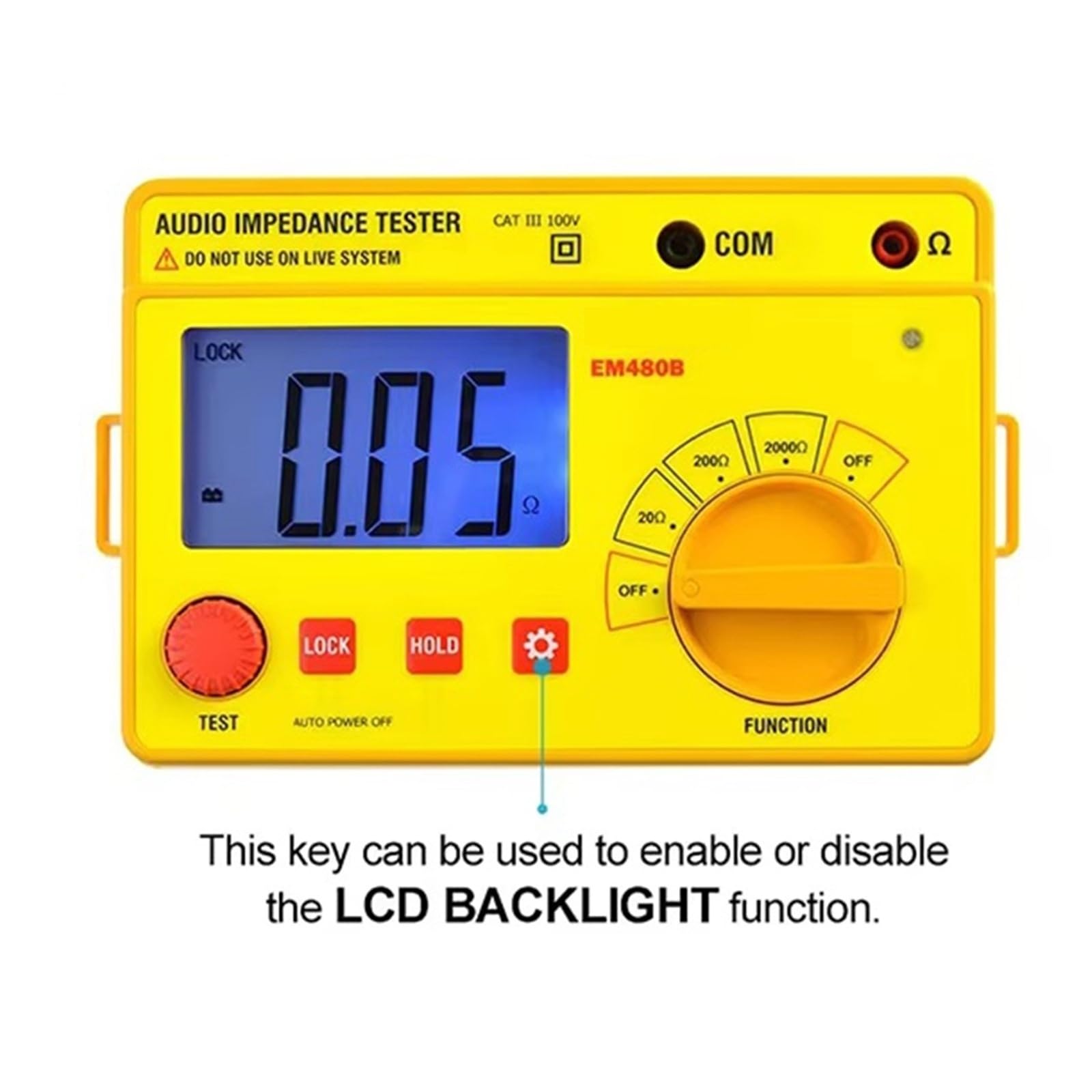 Testeur d'impédance audio portable EM480B avec plages de test 20/200/2000, résistance, fonction minuterie, maintien des données Large gamme d'applications