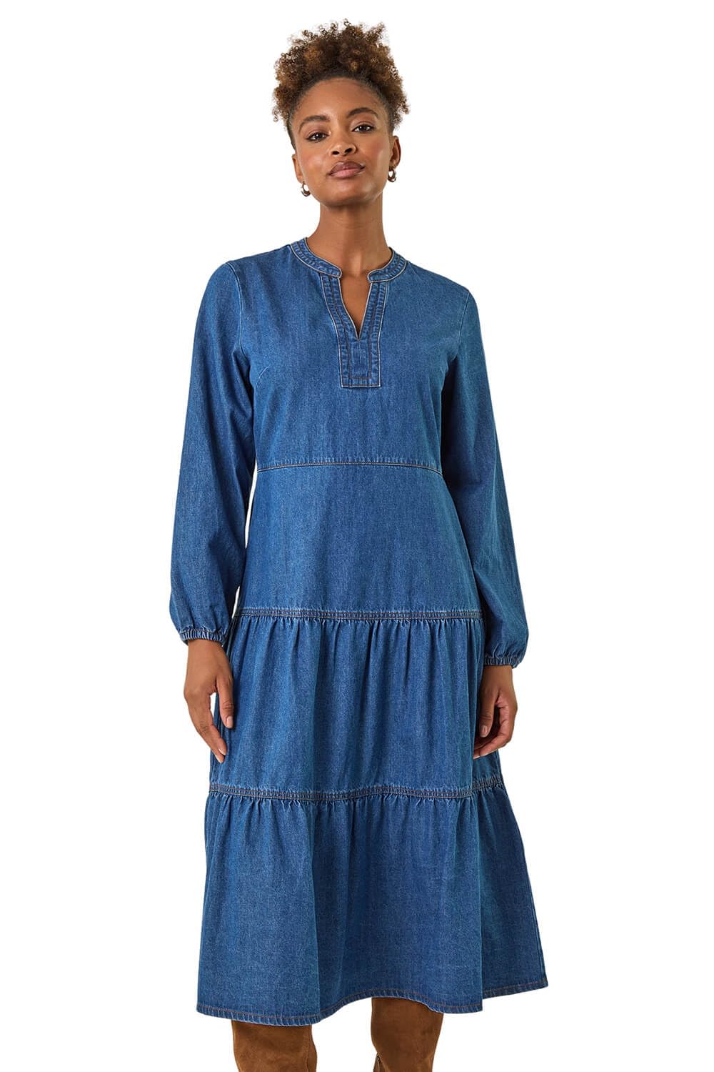 Roman Women's Midi Dress - Cotton - Mid Blue - Size 20