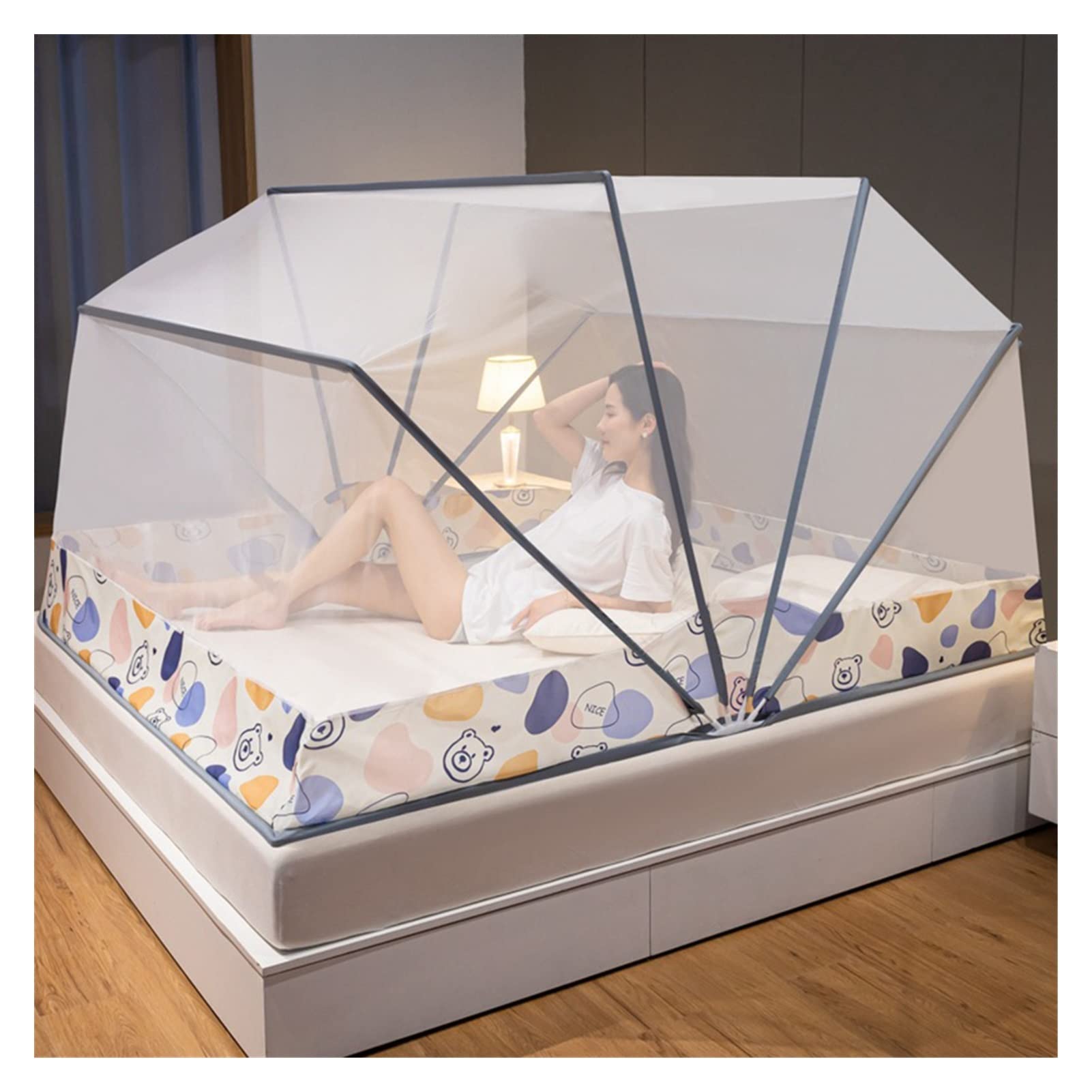 DXTFDHB Folding Mosquito Net Tent Canopy Pop Up Bed Tent with Bottom Folding Portable
