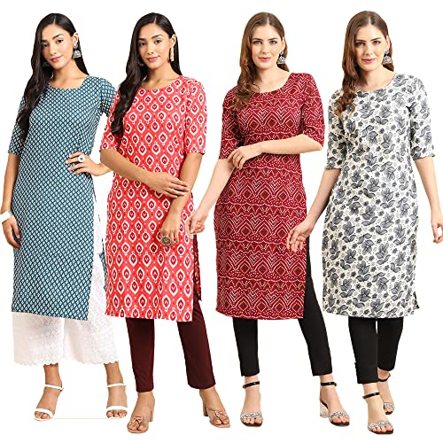 Image of Pinkmint Women's Crepe Digital Print Straight Kurta (Pack of 4)