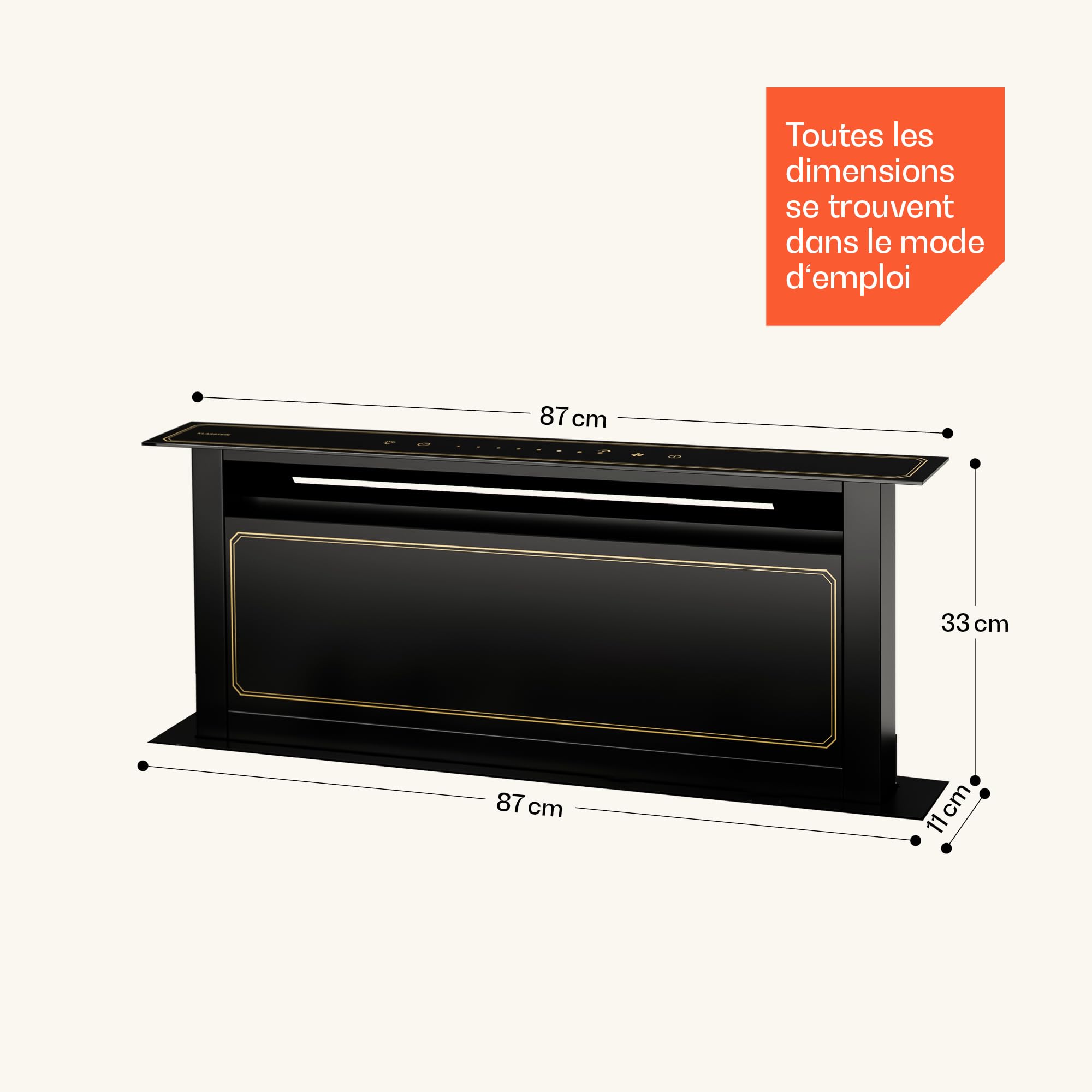 Klarstein Victoria Hotte De Plan De Travail - A++ Énergie, 714 m³/h Débit, Silencieuse 52 dB, Écran Tactile, Filtres Lavables, LED, Hotte Aspirante Moderne, Noir