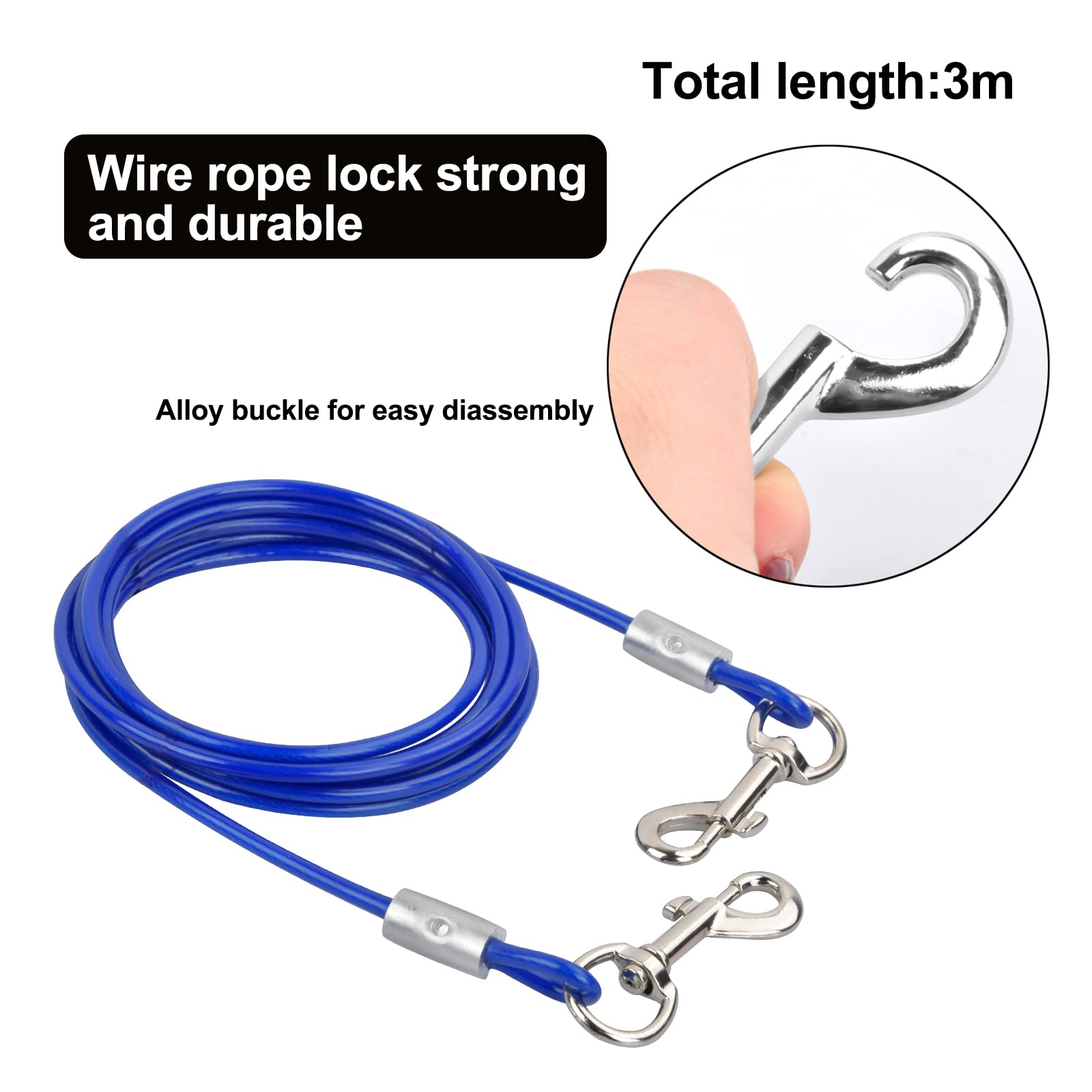 3M Câble Attache Chien,Piquet en Acier Inoxydable et Attache en Spirale Domestiques Complet pour Extérieur Jardin et Camping pour Petits et Moyens Chiens Piquets d'attache pour Chiens