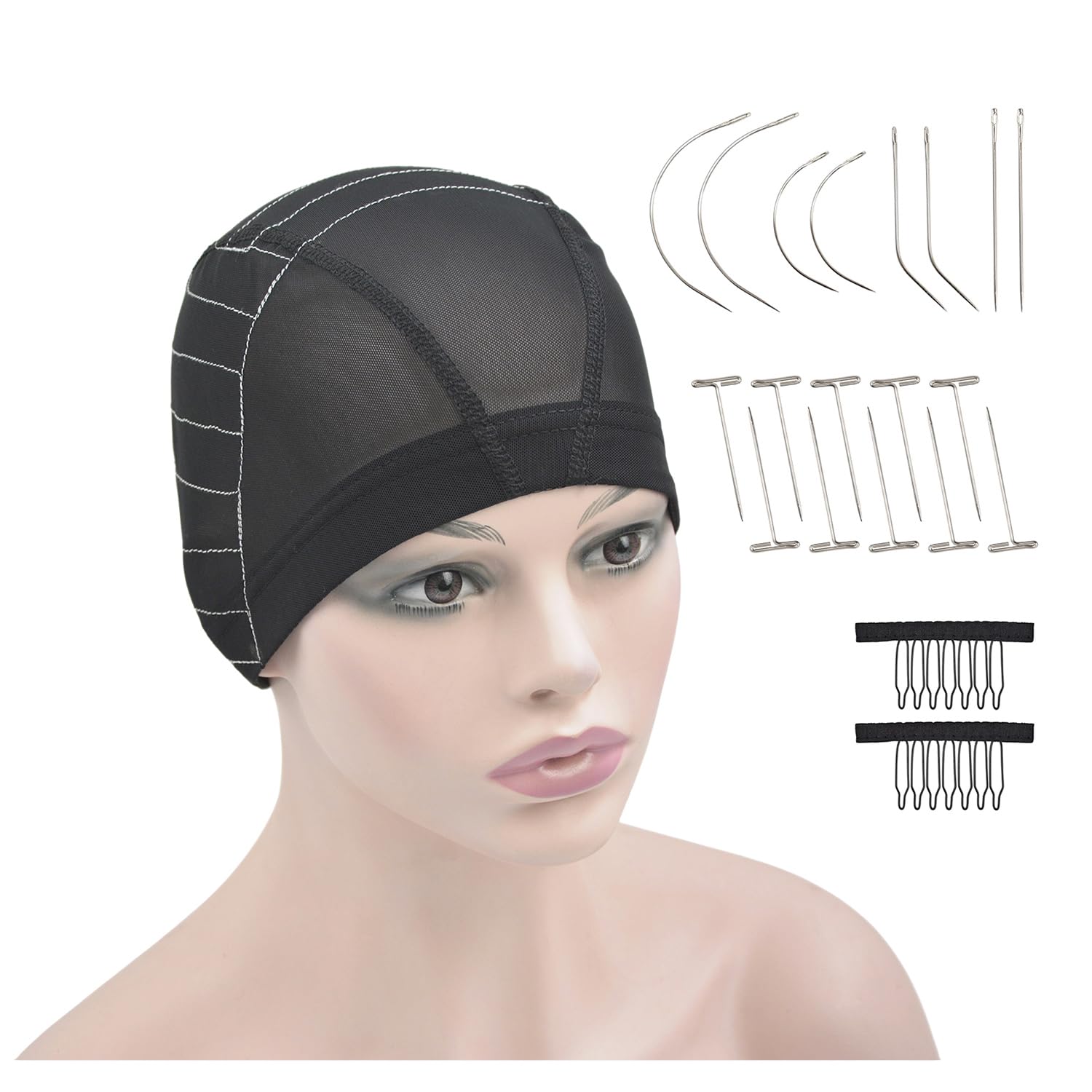 Cappello in filo bianco Elasticità Mesh Cappello Perrucca Cappello per principianti Tessutura per capelli Rete Nero(13x4 M)