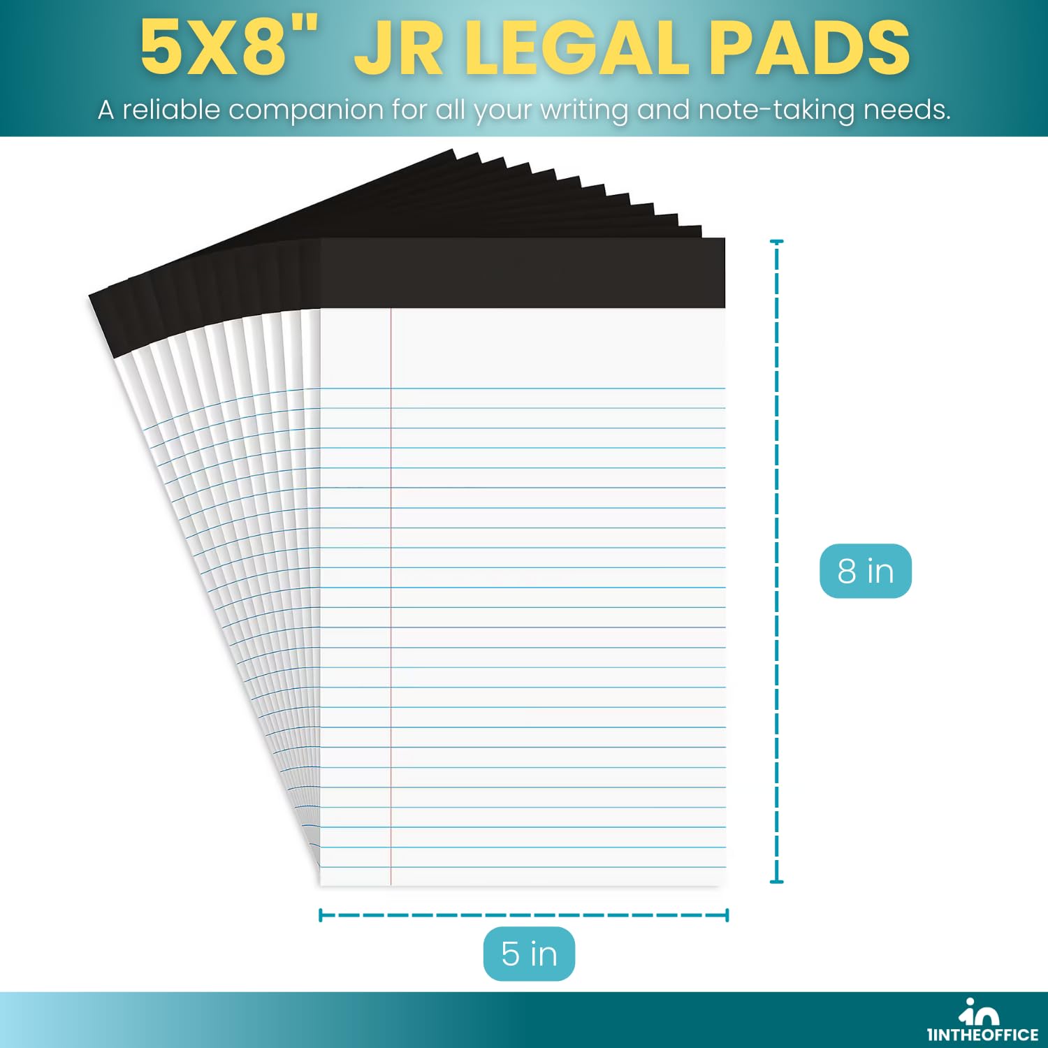 1InTheOffice Jr Legal - Bloc de notas legales pequeños, 12,7 x 20,3 cm, bloc de notas con rayas estrechas, blanco, 50 hojas/bloc, 24 blocs por paquete