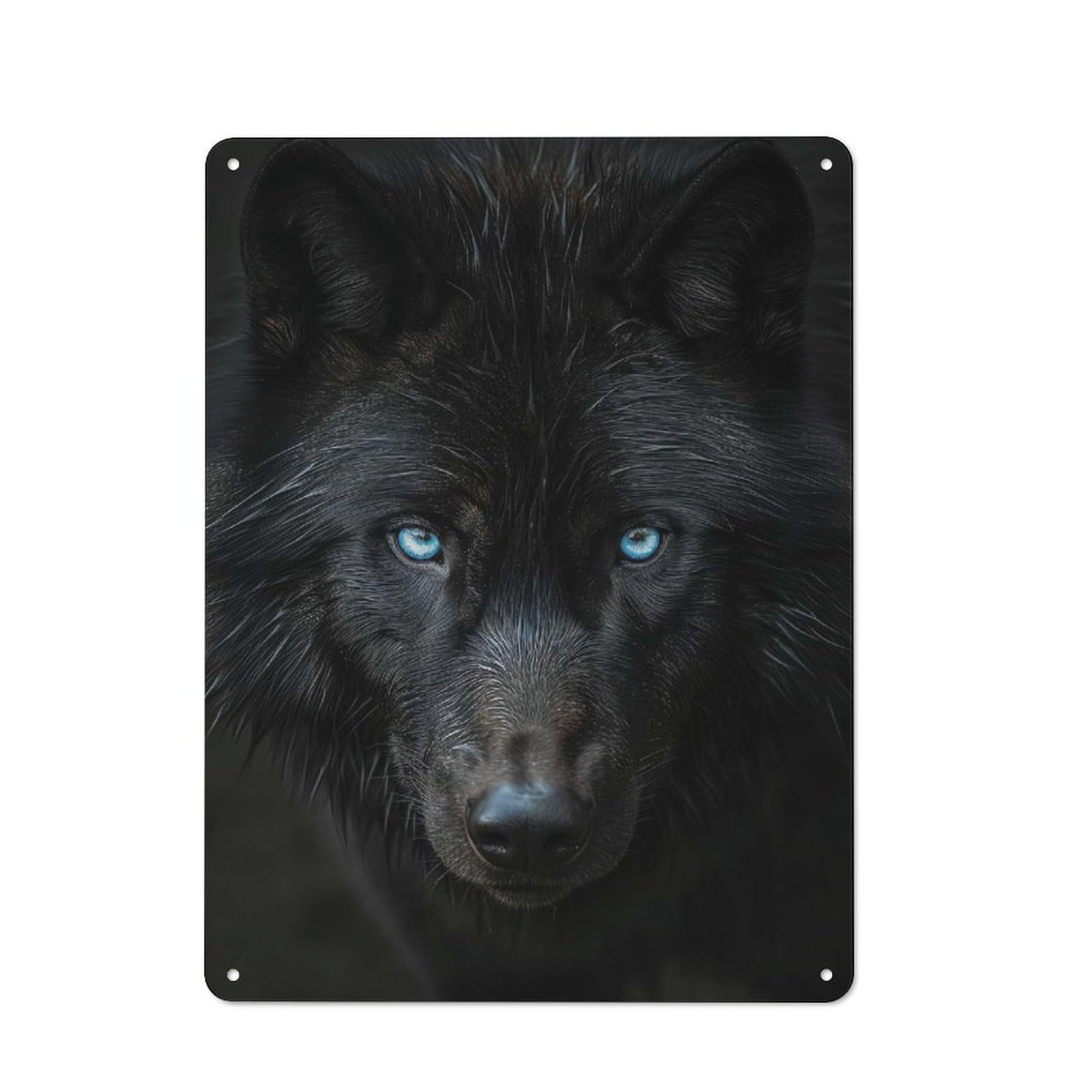 Junmoney Style-21 Metal Wall Sign 40X30cm Featuring Black Wolf Portrait For Living Room Wall, For Feature Wall Decorators