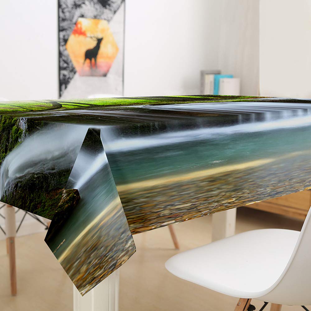 Manteles rectangulares Impermeables,Mantel de Bosque Tropical de río 3D Mantel de Mesa fácil de Limpiar para el hogar Cocina Comedor Jardín Niños Fiesta Boda Decorativo(Verano Verde,140x160c