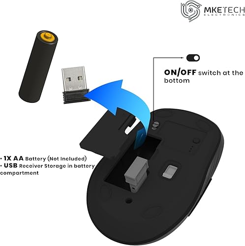 Miniatura 3 de MKE 410 - Ratón inalámbrico para computadora, pequeño y compacto con 2.4G, DPI ajustable, ligero, funciona con pilas (batería no incluida), color