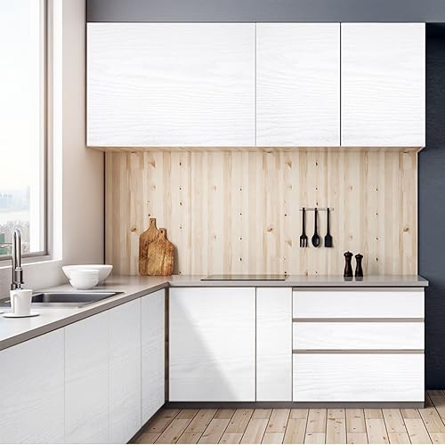 Miniatura 5 de Seonta Papel de contacto de madera blanca 16"x198" papel pintado arranca y pega, papel de pared decorativo autoadhesivo de fácil uso, papel pintado