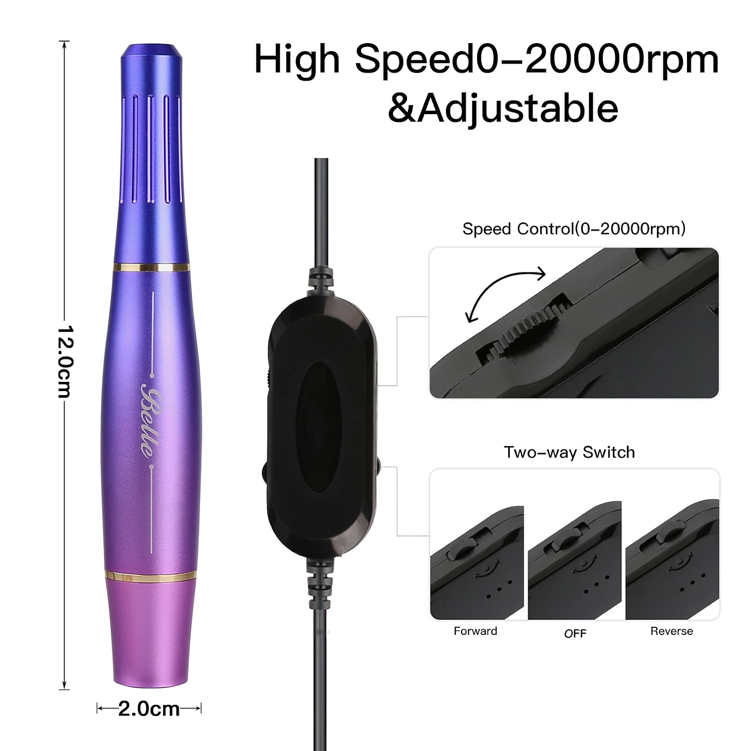Belle Nail Drill Electric USB Nail E File Portable Electric Nail Drill Machine for Acrylic Gel Nails, Professional Nail File Manicure Pedicure Polishing Shape Tools
