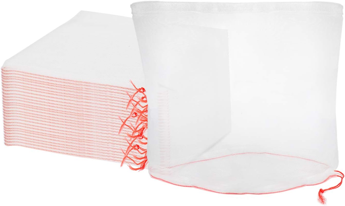 50pcs Fruit Netting Bags for Fruit Trees, Enpoint 8x8 Inch Garden Mesh Bags to Protect Vegetables Fruits Flowers from Pest Birds Squirrels, Reusable Fruit Cover Mesh Protect Bag with Drawstring