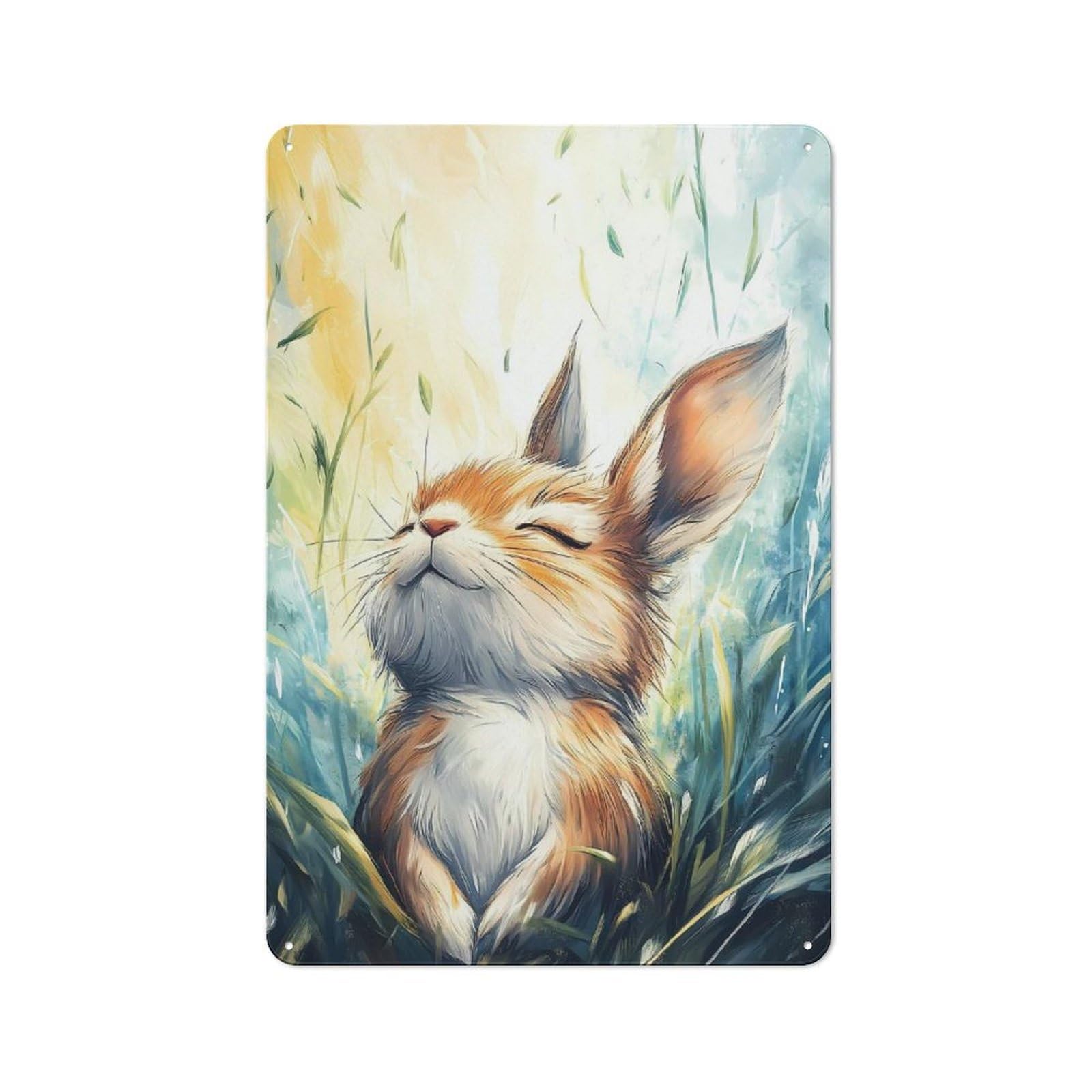 Junmoney Happy Bunny In Grass Creative Metal Wall Decor 30X20cm, Metal Desk Wall Sign For Hobby Room, Office, Lounge Or Living Room