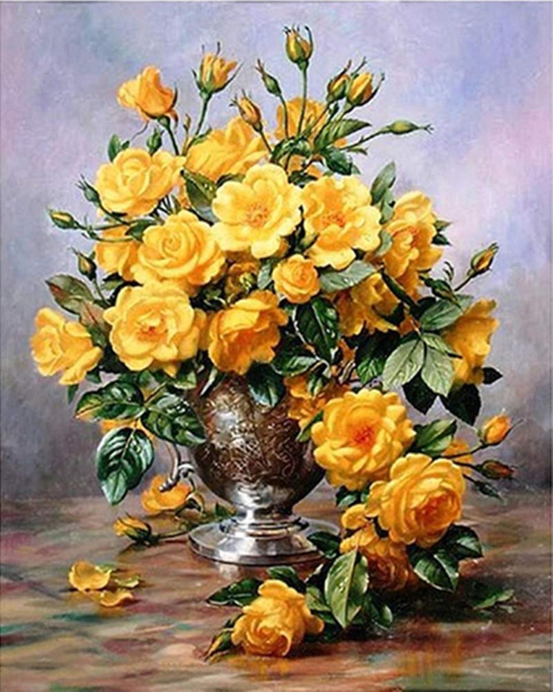 Yeesam Art Rose Paint By Numbers For Adults Beginners Yellow Flowers 16X20 Inch Linen Canvas Acrylic Diy Number Painting Kits Wall Art Decor Gifts