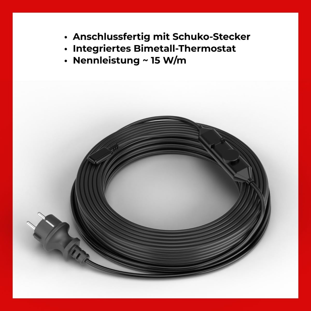 SPC PRO - Cable calefactor anticongelante autorregulador para tuberías y tuberías con termostato bimetálico y conector Shuko (15 m)
