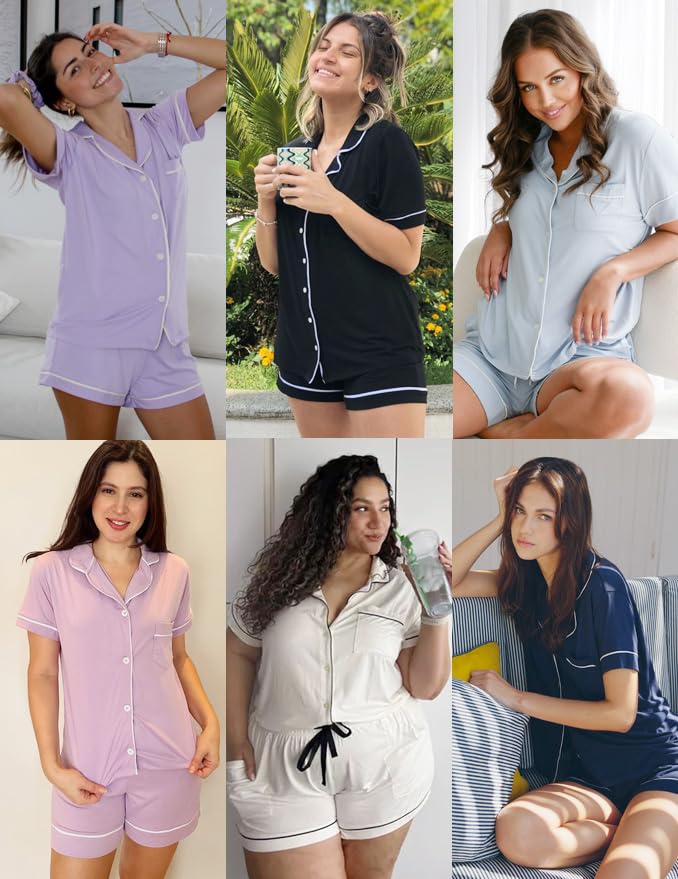 Women's Pajama Sets Short Sleeve Button Down Sleepwear Nightwear Soft Pjs Lounge Sets2