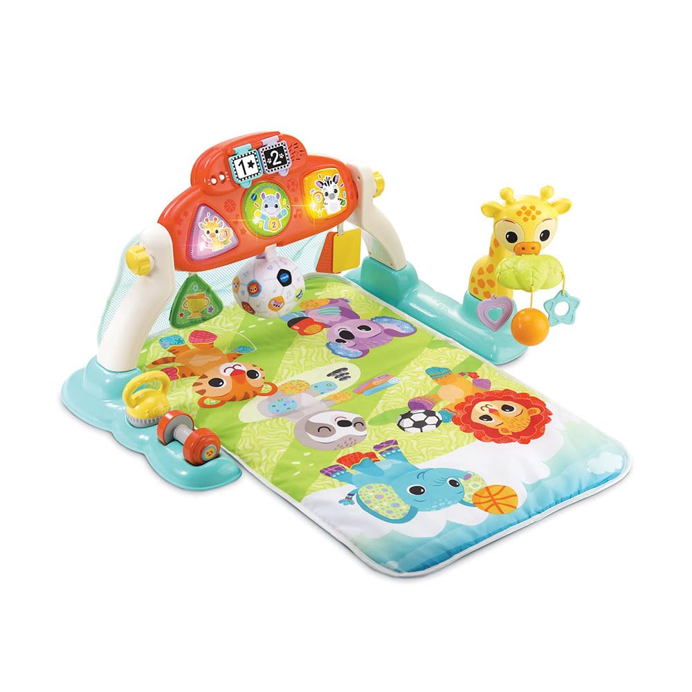 VTech - Tapis d'Éveil Baby Sport 4 en 1, Tapis d'Éveil et de Jeux Musical et Évolutif, Jouet d'Activité et de Développement, Hochets, Haltères Factices, Cadeau de Naissance Bébé - Contenu en Français