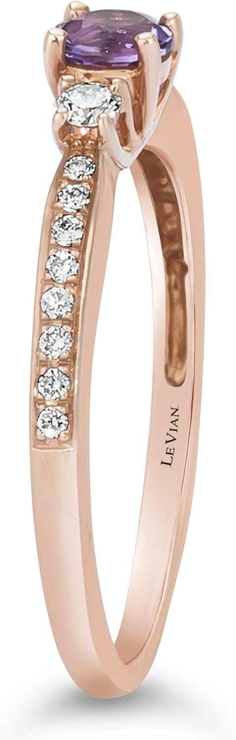 LE VIAN 14K Rose or White Gold, Round Gemstone & 1/6 Cttw Diamond Three Stone Ring (H-I Color, VS2-SI1 Clarity) - Choice of Stone Color - Image 5