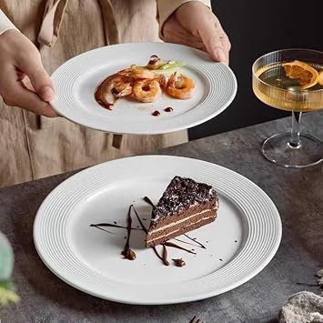 ZPPLD 6 Pack Ceramic Dinner Plates 20cm, White Embossed Dessert Plates, Vintage Style Side Plates, Dishwasher & Microwave Safe, Round Serving Plates for Pasta Salad Breakfast
