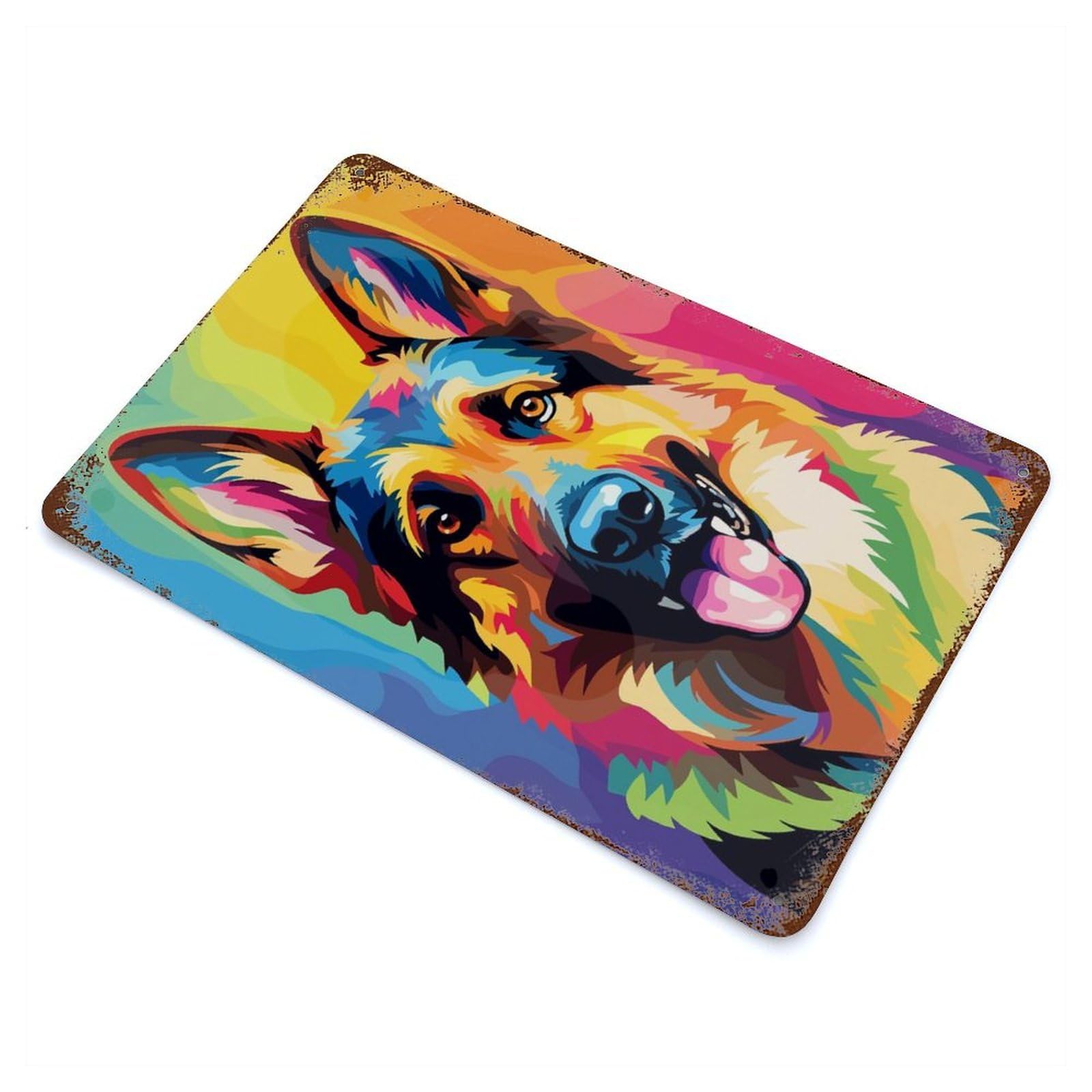 German Shepherd Colorful Rust Effect Tin Sign 11.8"x7.9", Industrial Home Decor for Bistro, Counter And Cafe Decor