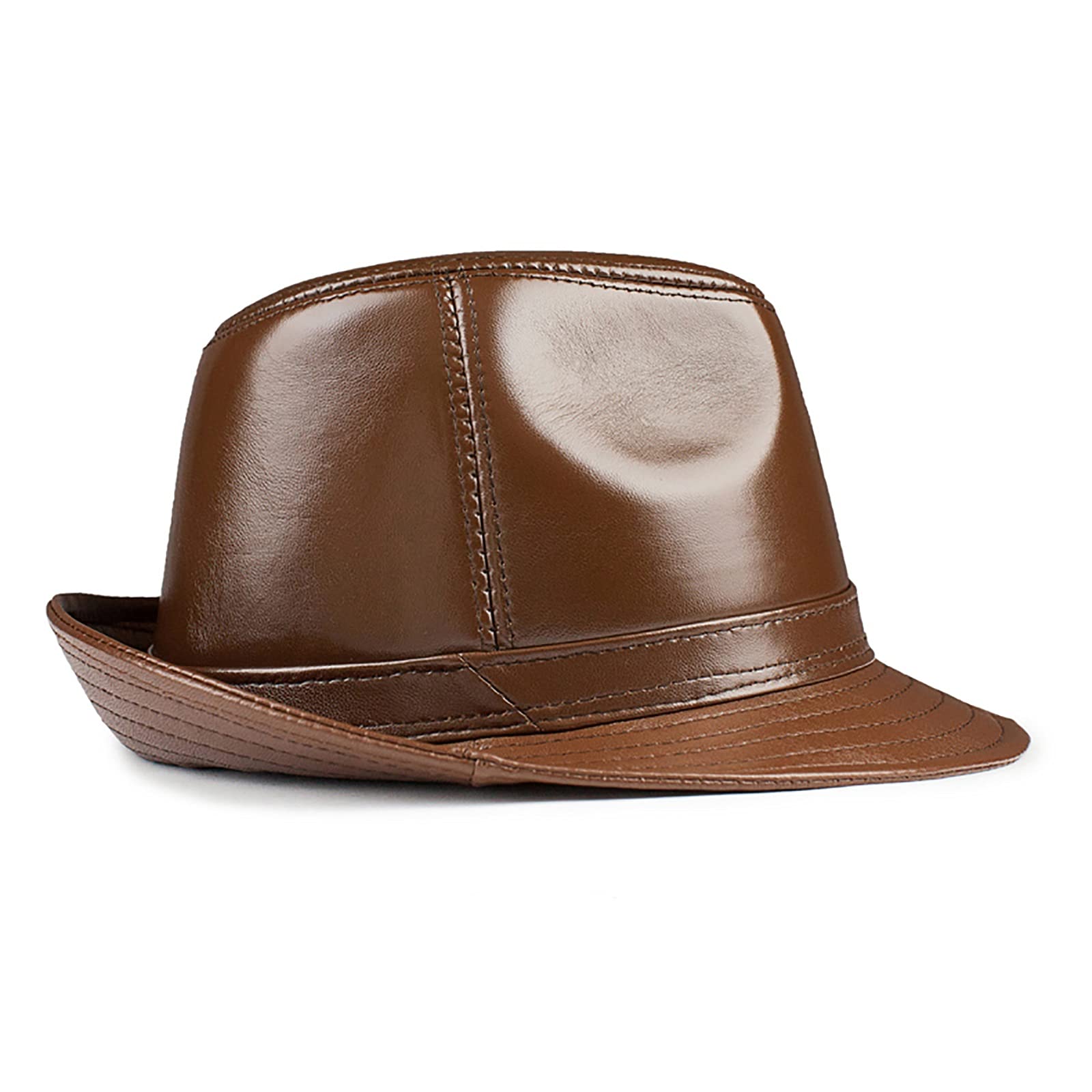 Sombreros de invierno, cuero Vintage Jazz Cap Mens Sheepskin Retro Fedora Gentleman Hat 55-60cm