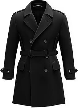 ジャケット・アウター Polyester Typewriter Double BreastedCoat Mens Black Double-Breasted Coat Mini Trench Coats Storm Flap