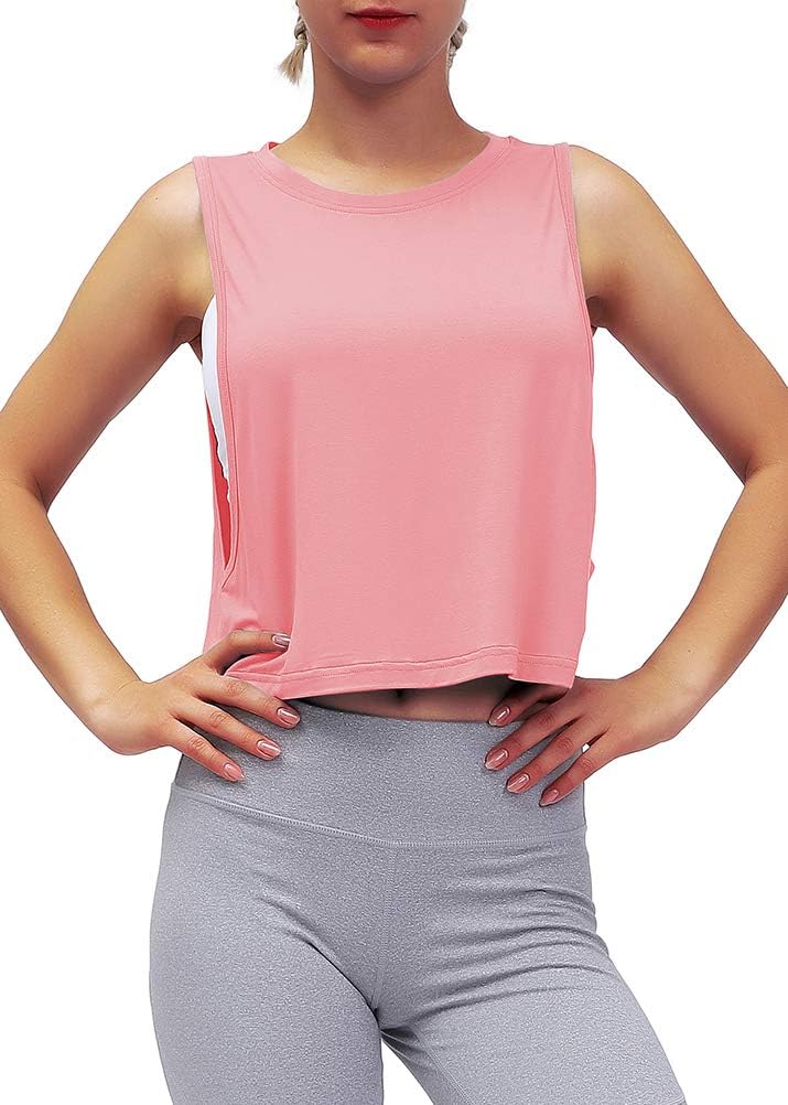Mippo Workout Tops for Women Crop Tops Muscle Tank Athletic Gym Shirts | Mesh Back, Loose Fit, Lightweight, Soft and Breathe, Sleeveless Shirts Athletic and Casual Wear