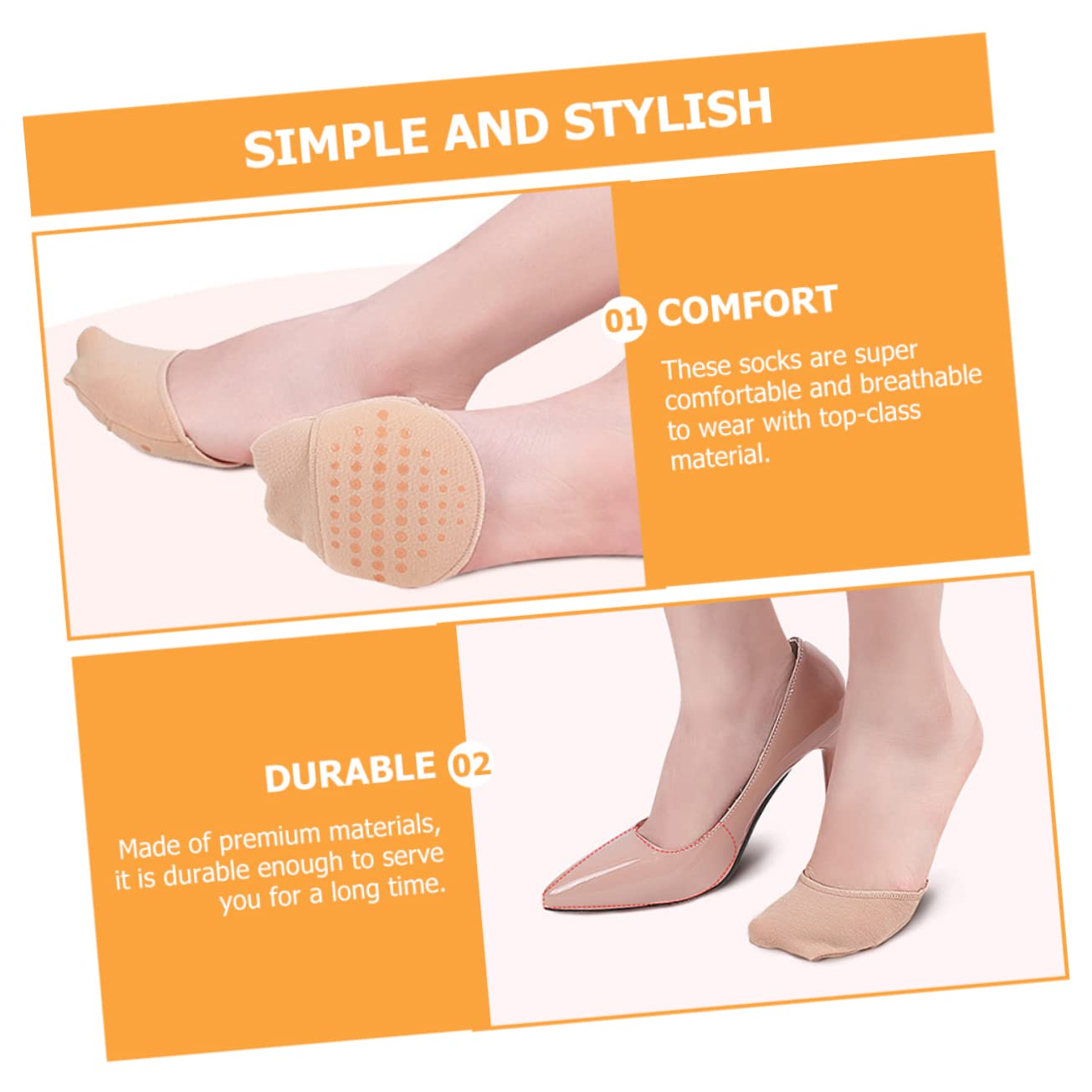 Healeved Sets Grip Socken Damen Vorfußsocken Zehentopper Anti-rutsch Halb Für High Heels Flats Stiefel Paare