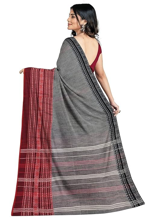 Image of eC ESHA'S COLLECTION Women's Cotton Blend Begumpuri Handloom Saree With Unstitched Running Blouse Piece