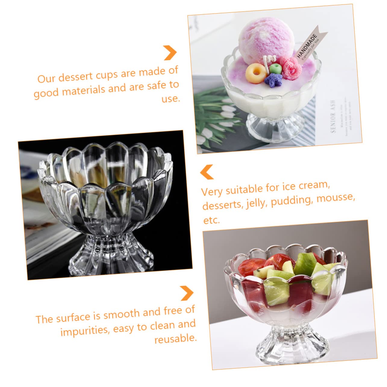 Set 6 Pezzi Coppe Di Gelato e Tazze Per Budino in Vetro Da 100 Ml, Resistenti Al Caldo e Freddo, Trasparenti Per Dessert e Uso Quotidiano