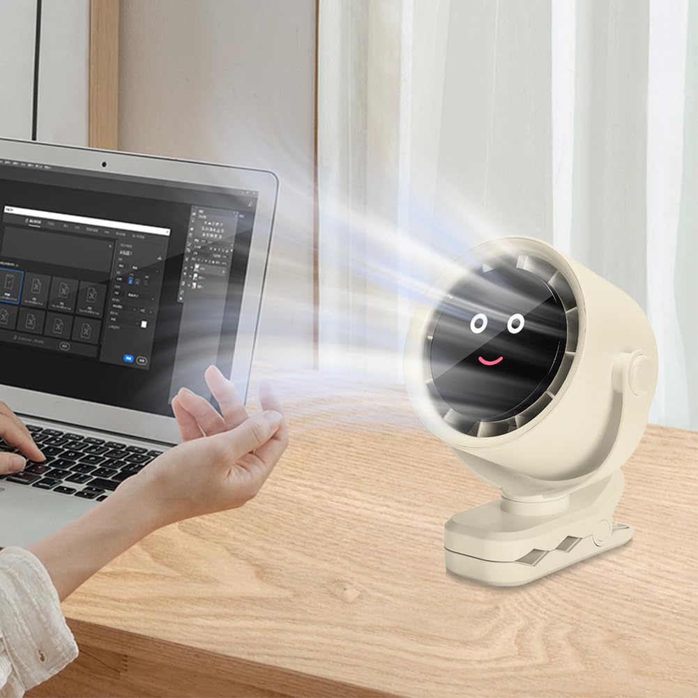 Petit ventilateur de bureau portable rechargeable par USB pour poussette de bébé (blanc)