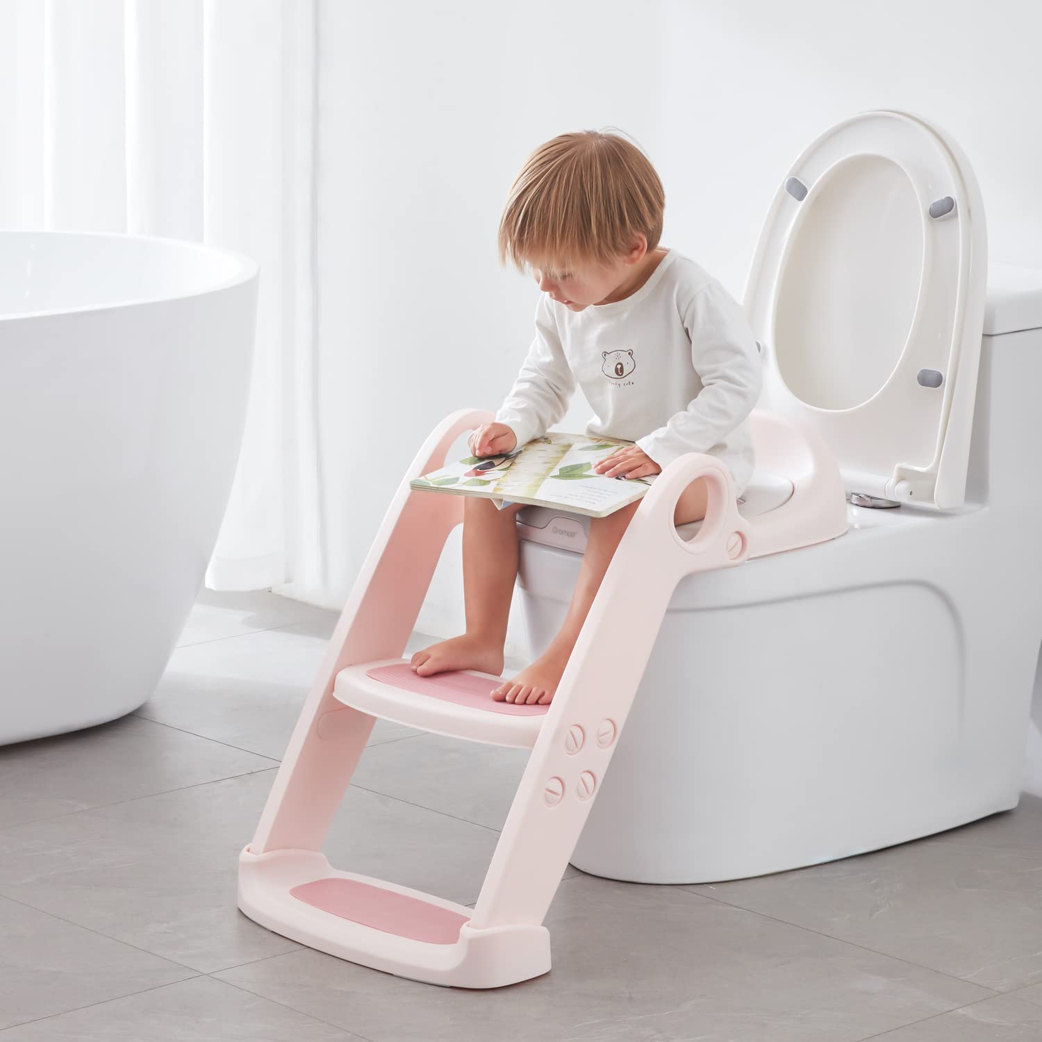 Potty Training Seat with Step Stool Ladder, 2 in 1 Adjustable Toddler