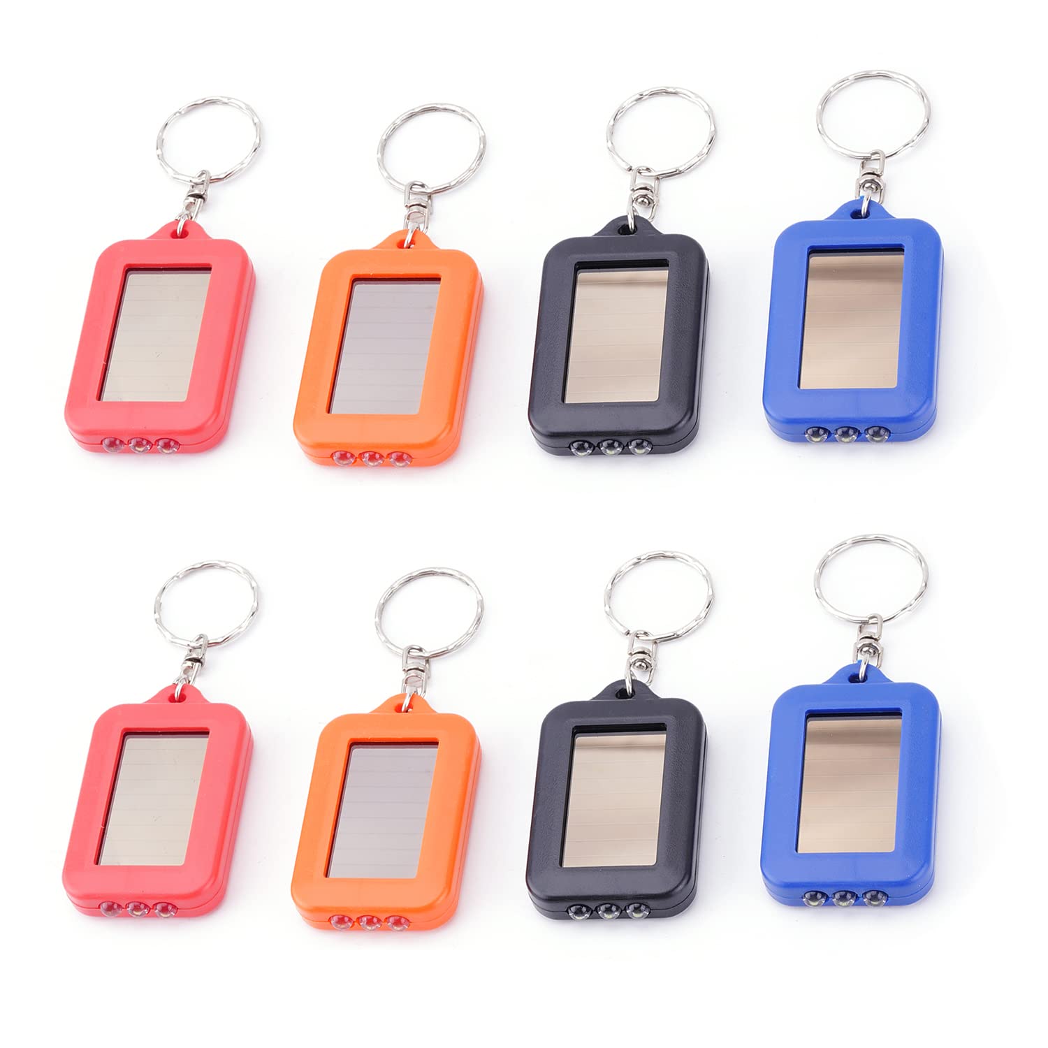Othmro Mini LED Keychain Flashlight Torch Solar Energy Power Blue Black Orange 8Pcs for Camping Hiking Hunting Fishing