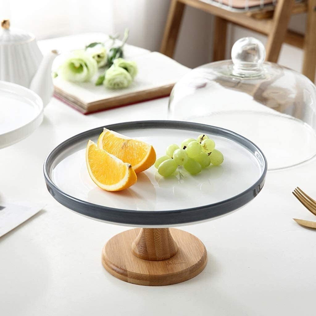 Présentoir à gâteaux de 28 cm, Assiette à Dessert en céramique ou dôme en Verre Transparent, pour Mariage, Anniversaire, dégustation de pâtisseries (Couleur : Blanc)